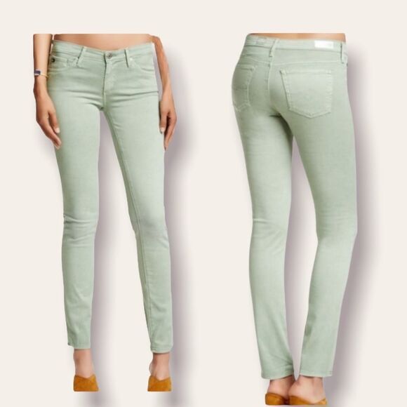 AG Adriano Goldschmied The Stilt Cigarette Jeans Mint Green Size 25 Low Rise - Picture 1 of 11